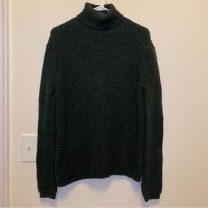 JENNI KAYNE Wool Blend Waffle Knit Turtleneck Sweater in Dark Green Sz Small